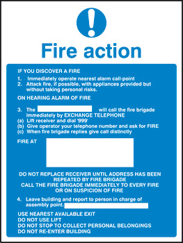 Sign 300x200mm-Fire action Wht/Blue
