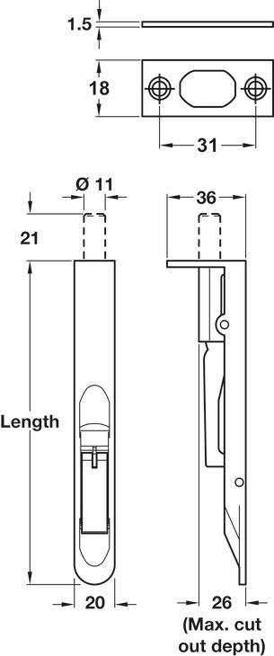 Lvr Act Flushbolt 202x20x36mm Rad SSS - view 4