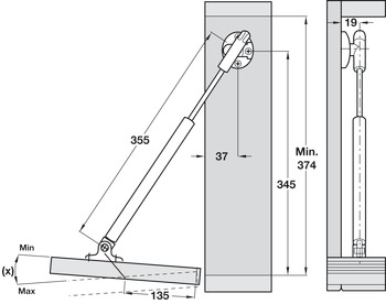 Automatic Open Drop Down Flap Stay 355mm - view 2
