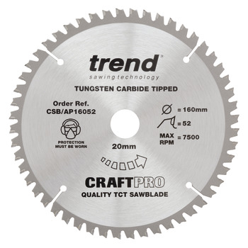 Trend Sawblade Aluminium 52T 2.2K D160/20x1.6 000.49.082