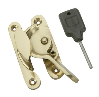 Sash Fastener Lock+Key Fitch Pat Brs Polished Brass