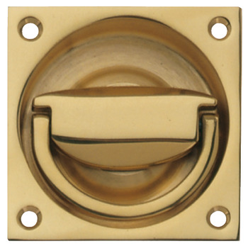 Flush Ring Pull Handle 65x65mm Brass Polished Brass
