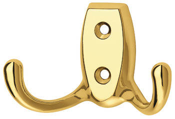 Coat Hook Dbl 76x46x20mm Zinc Alloy Polished Brs Plt