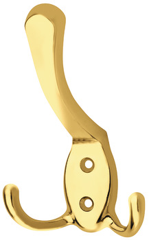 Hat+Coat Hook 75x123x20mm Zinc Alloy Polished Brs Plt