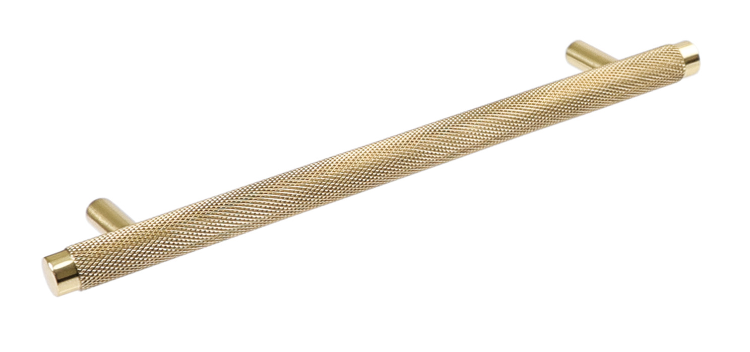 Hendrix Knurl Brs Pull Handle 160mm Fixing Centres Polished Brass