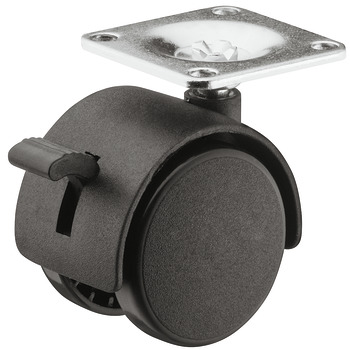 D50mm Twin Castor Swivel with Brake Plastic Bk