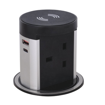 Powerdock PopUp Qck WL+Dual USB Black/Aluminium