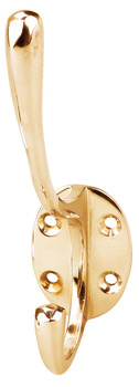 Hemlock Hat+Coat Hook 134x73x31mm Brs Polished Brass