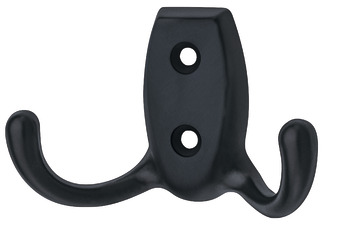 Coat Hook Dbl 76x46x20mm Zinc Alloy M.Black
