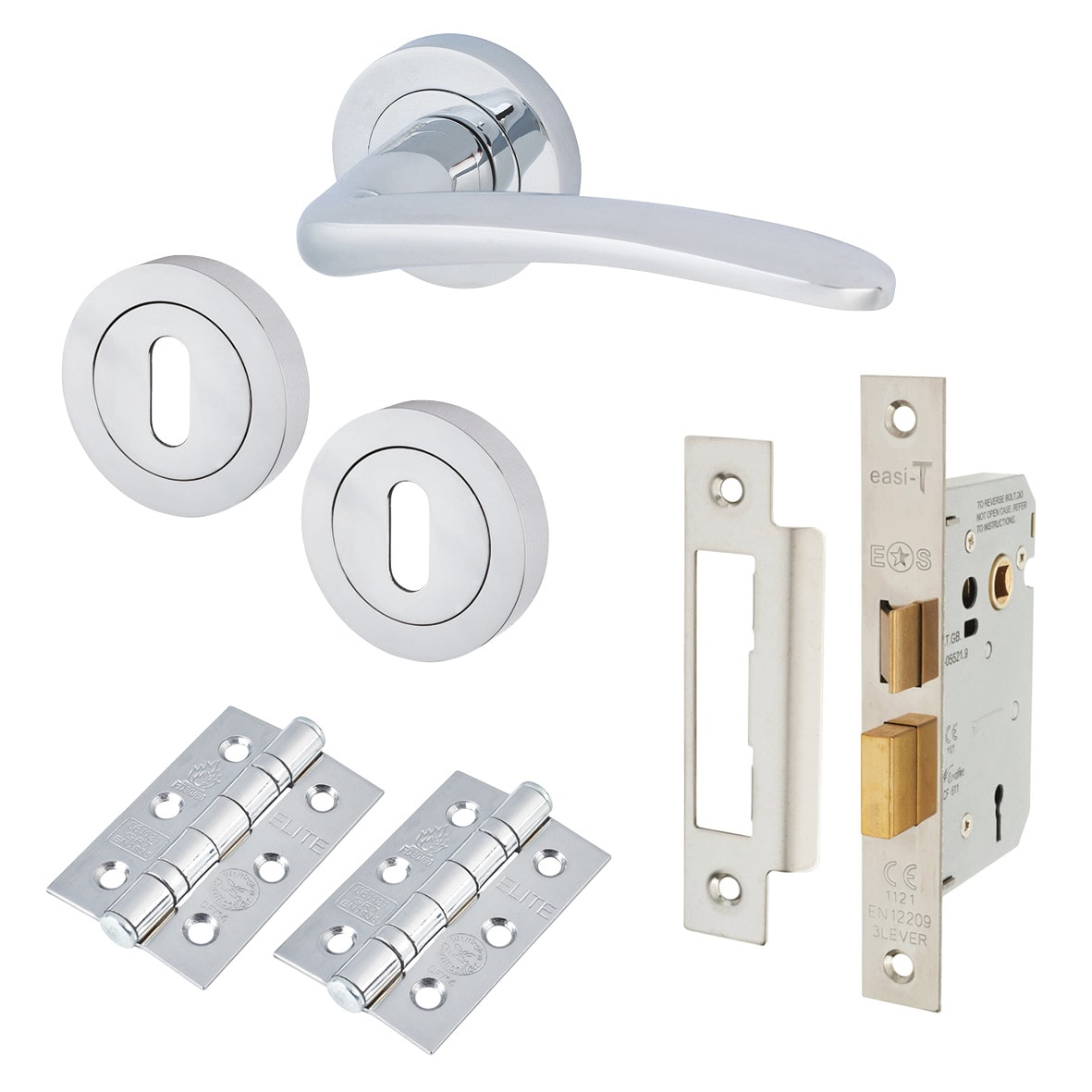 Polished Chrome 3 Lever Sashlock Door Handles on Rose Pack - Eloise Range