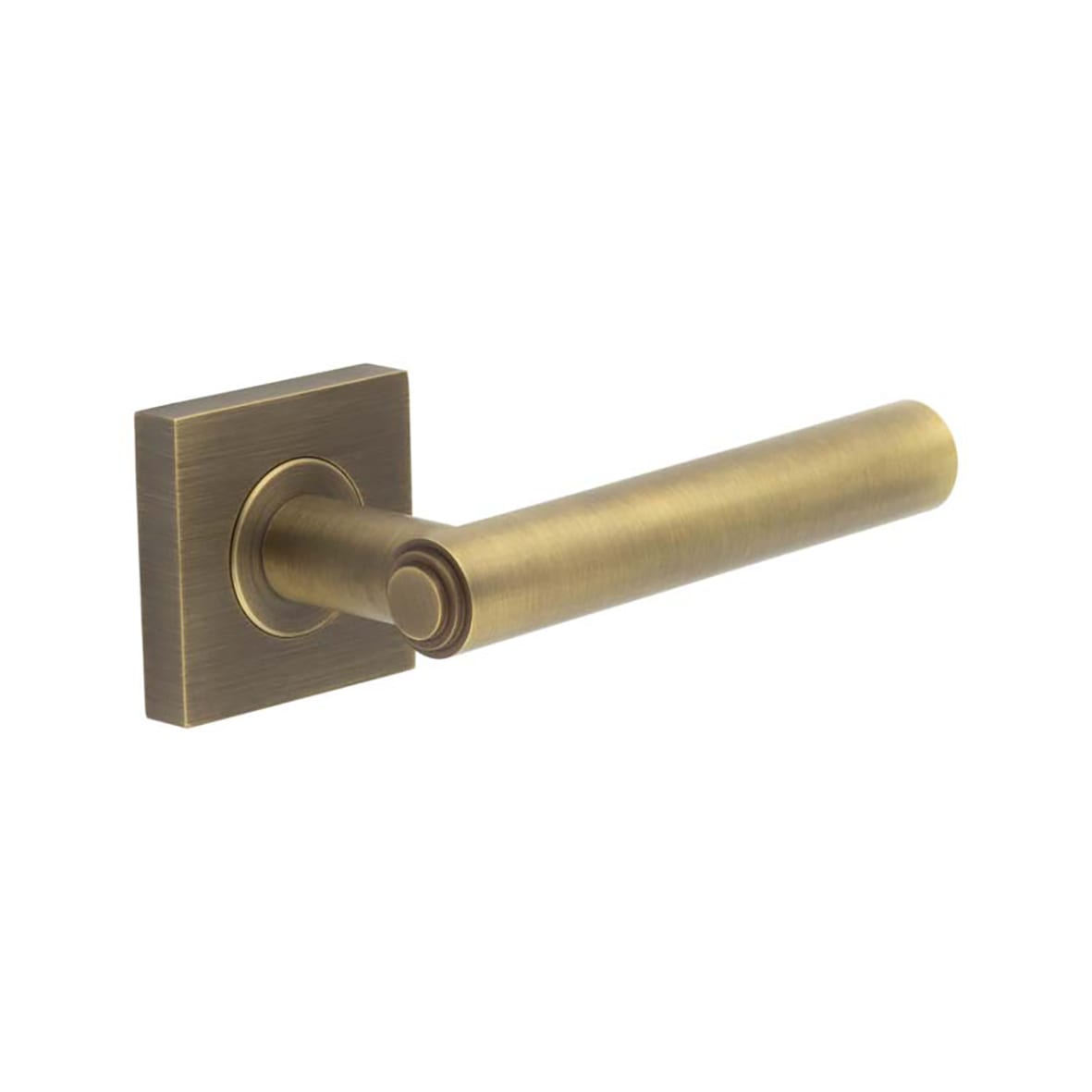 Antique Brass Fire Rated Door Handles on Square Rose - Richmond Range