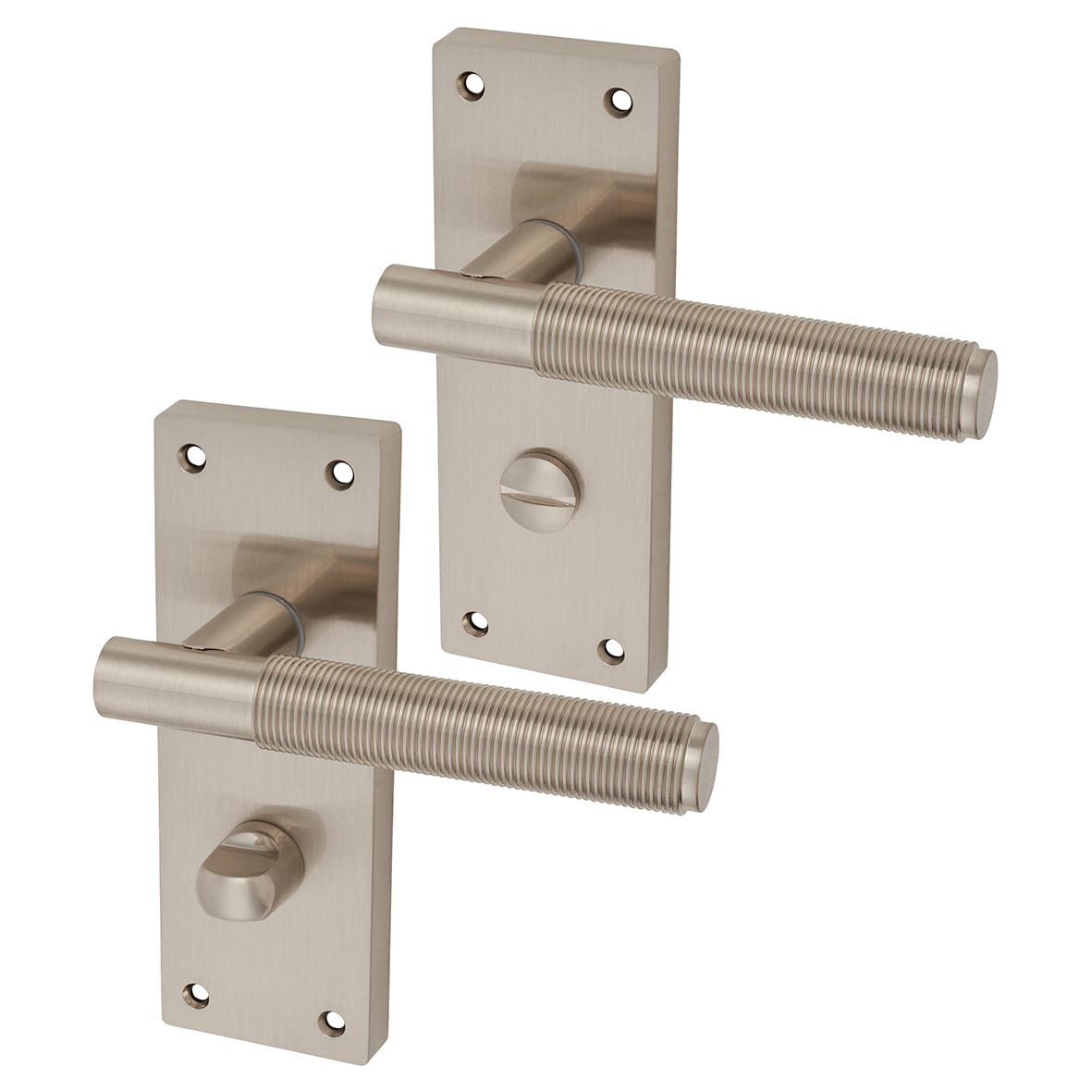 Satin Nickel Reeded Bathroom Door Handles - Lily Range - 155 x 55mm