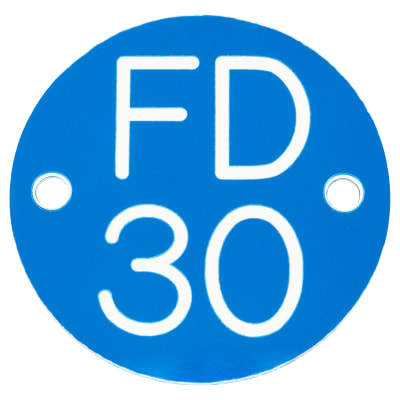 Fire Door Sign - Drilled - 50mm Diameter - Rigid Plastic - Blue