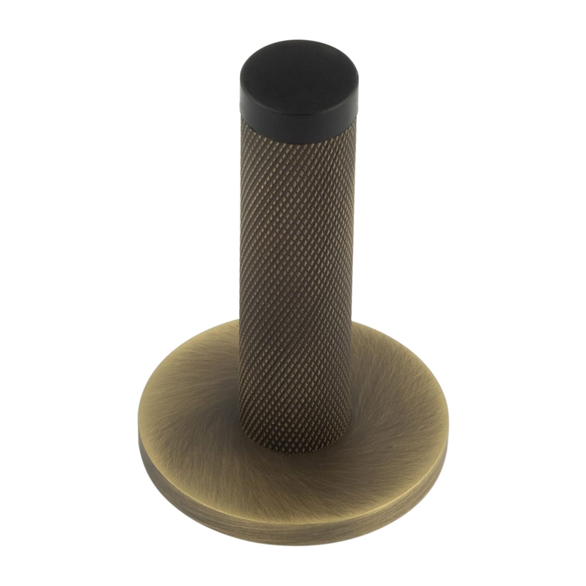 Knurled Projection Door Stop on Plain Rose - 76mm Projection - Antique Brass