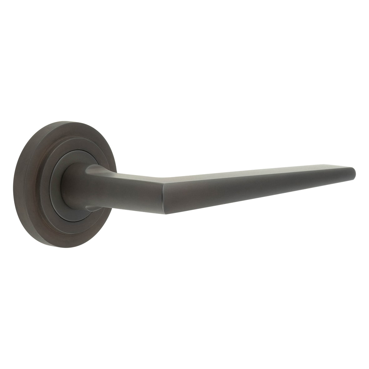 Dark Bronze Fire Rated Door Handles on Round Stepped Rose - Mayfair Range