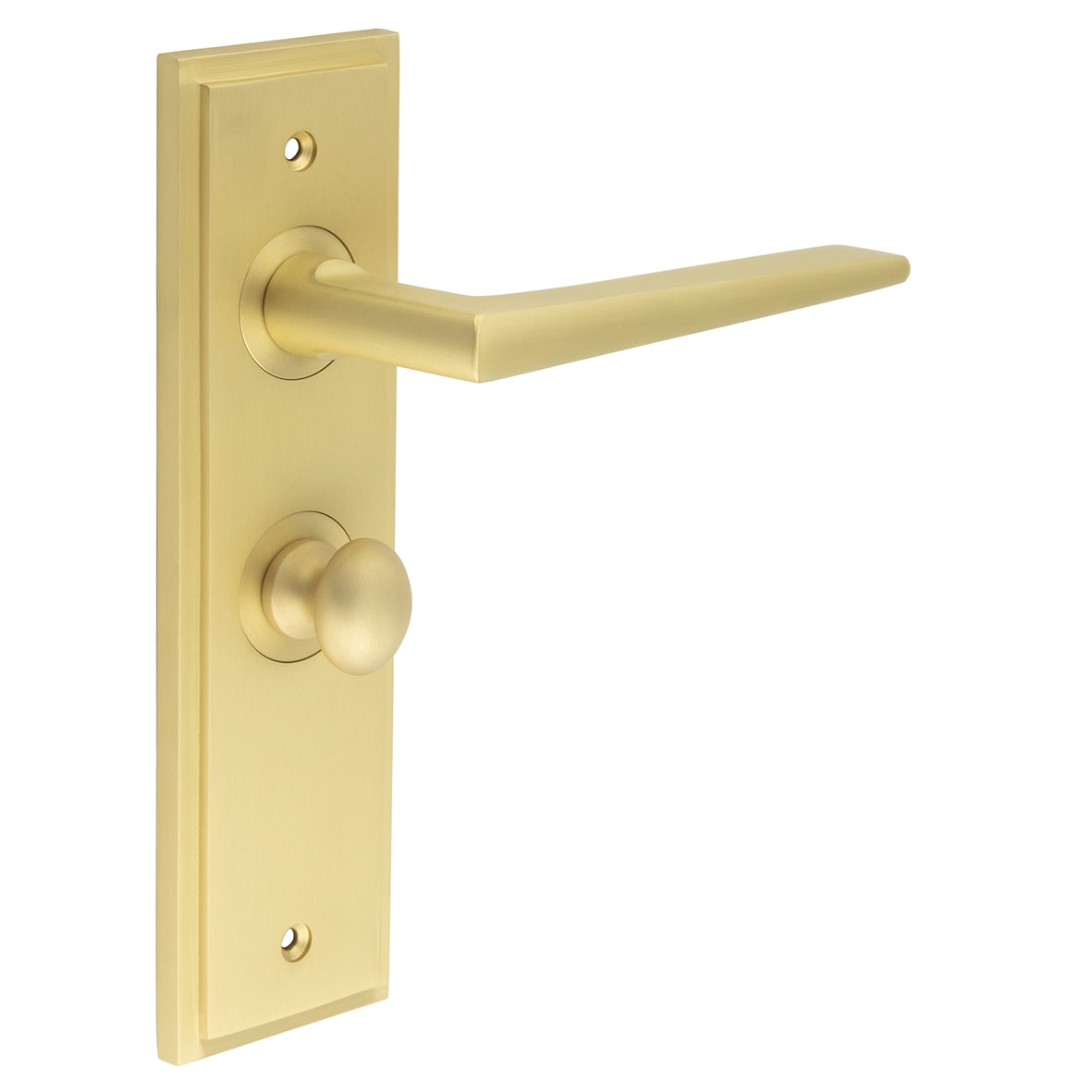 Satin Brass Fire Rated Bathroom Door Handles - Mayfair - Inner 1 - 200 x 55mm
