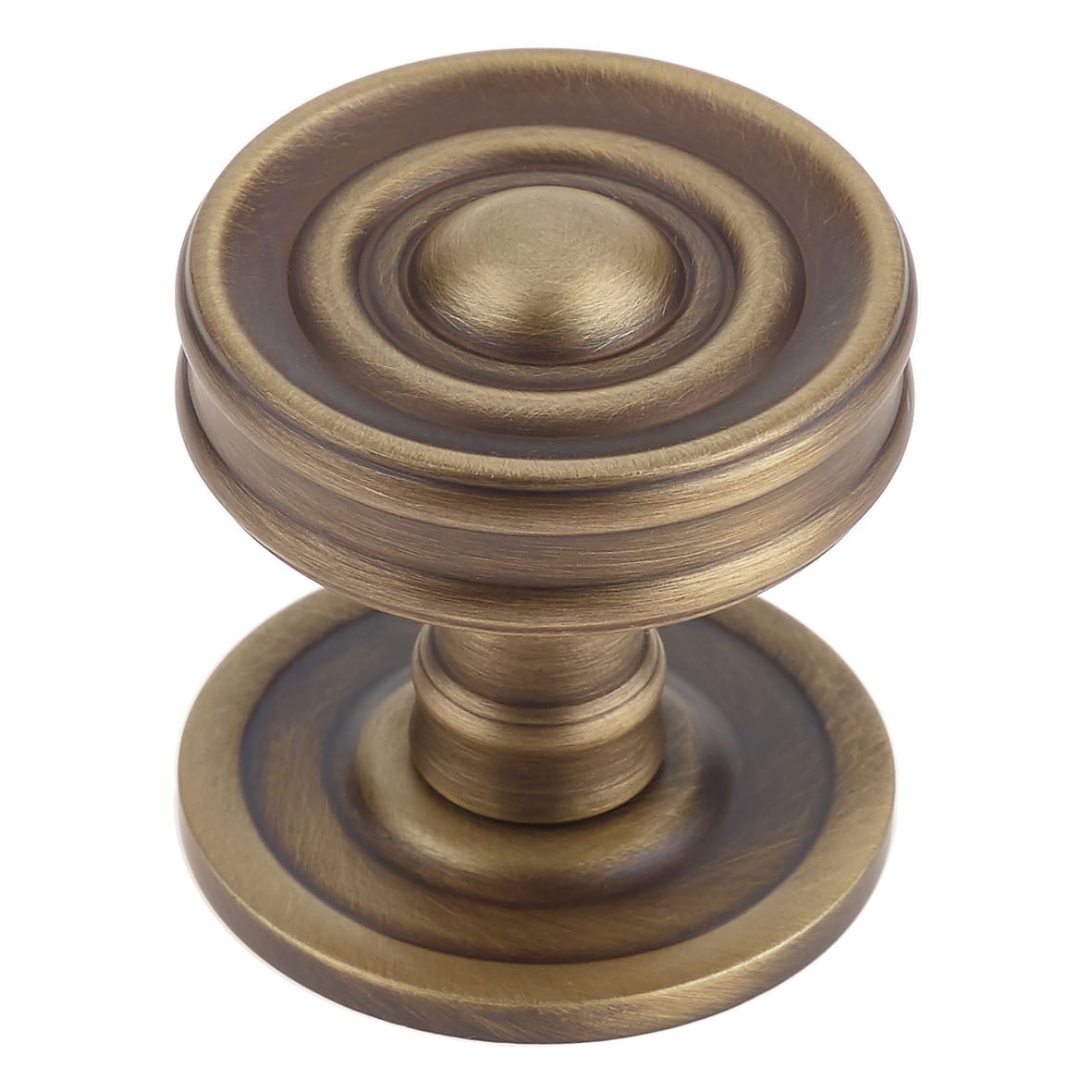 Antique Brass Ringed Mortice Door Knob - 65mm Rose Diameter - Bloomsbury Range