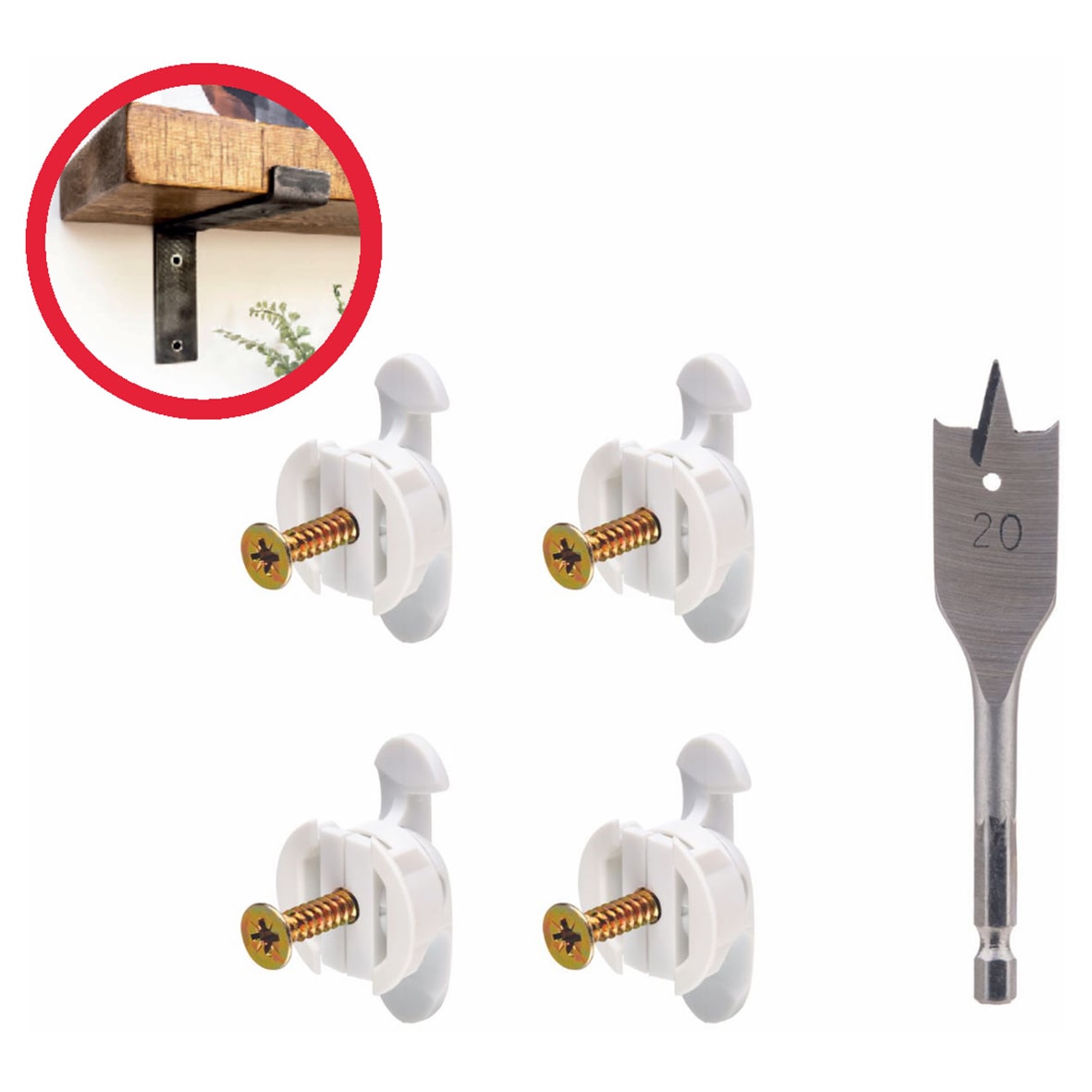 Heavy Duty Plasterboard Fixing Kit for Shelves - 5 x 20mm - Pack of 4