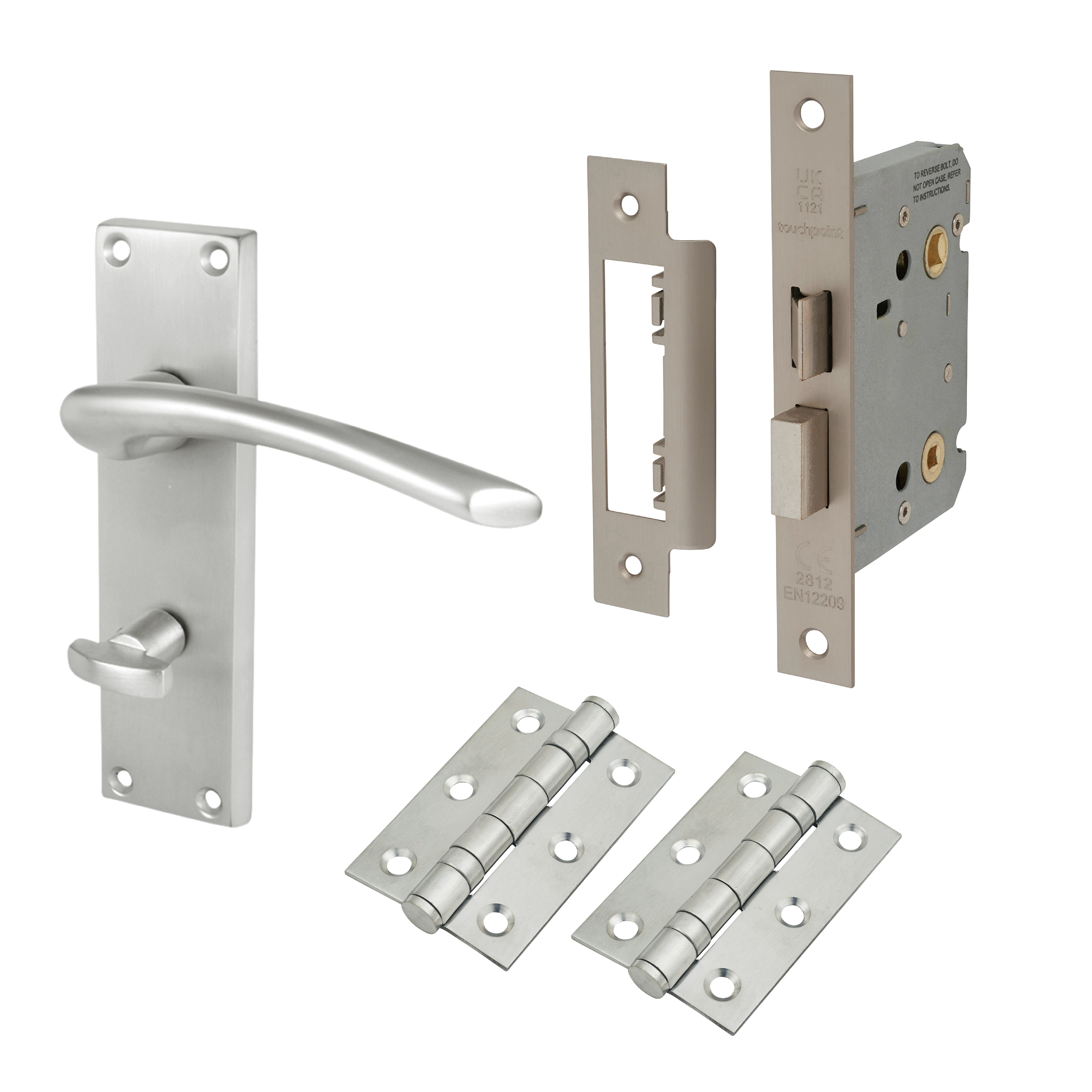 Satin Chrome Bathroom Lock Door Handles Pack - Rimini Range