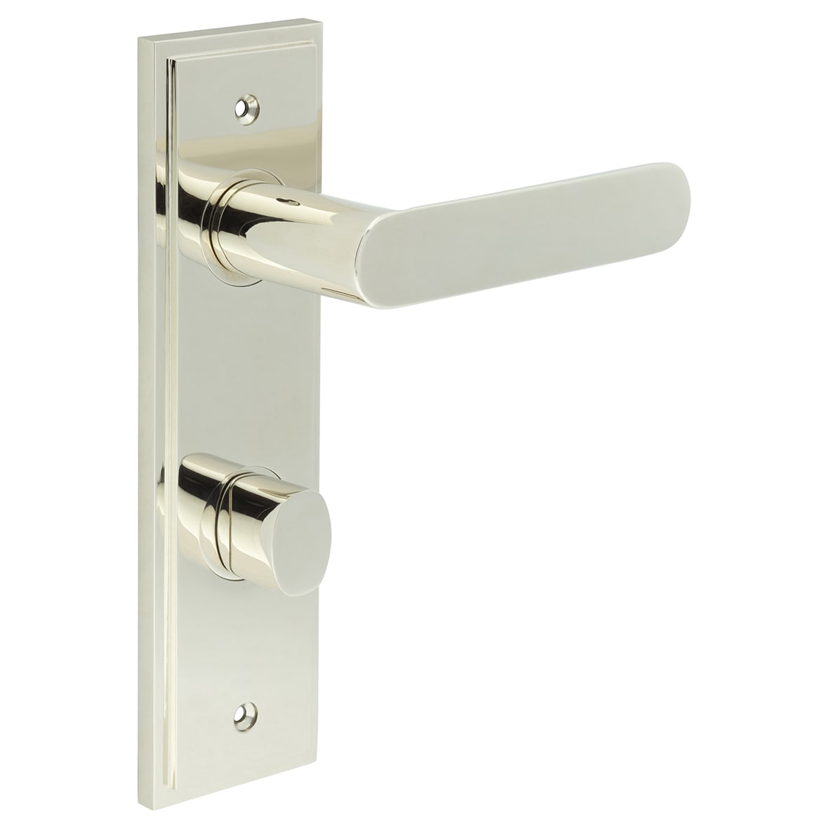 Polished Nickel Fire Rated DIN Bathroom Door Handles - Kensington - Inner 2 - 200 x 55mm