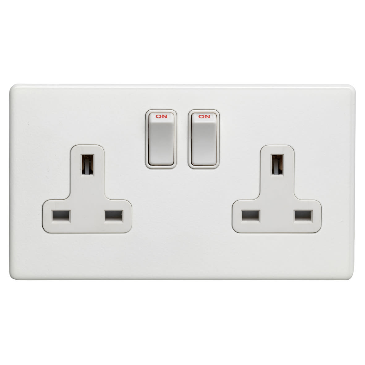 Concealed 13A 2 Gang Screwless Flat Plate DP Switched Socket - Matt White