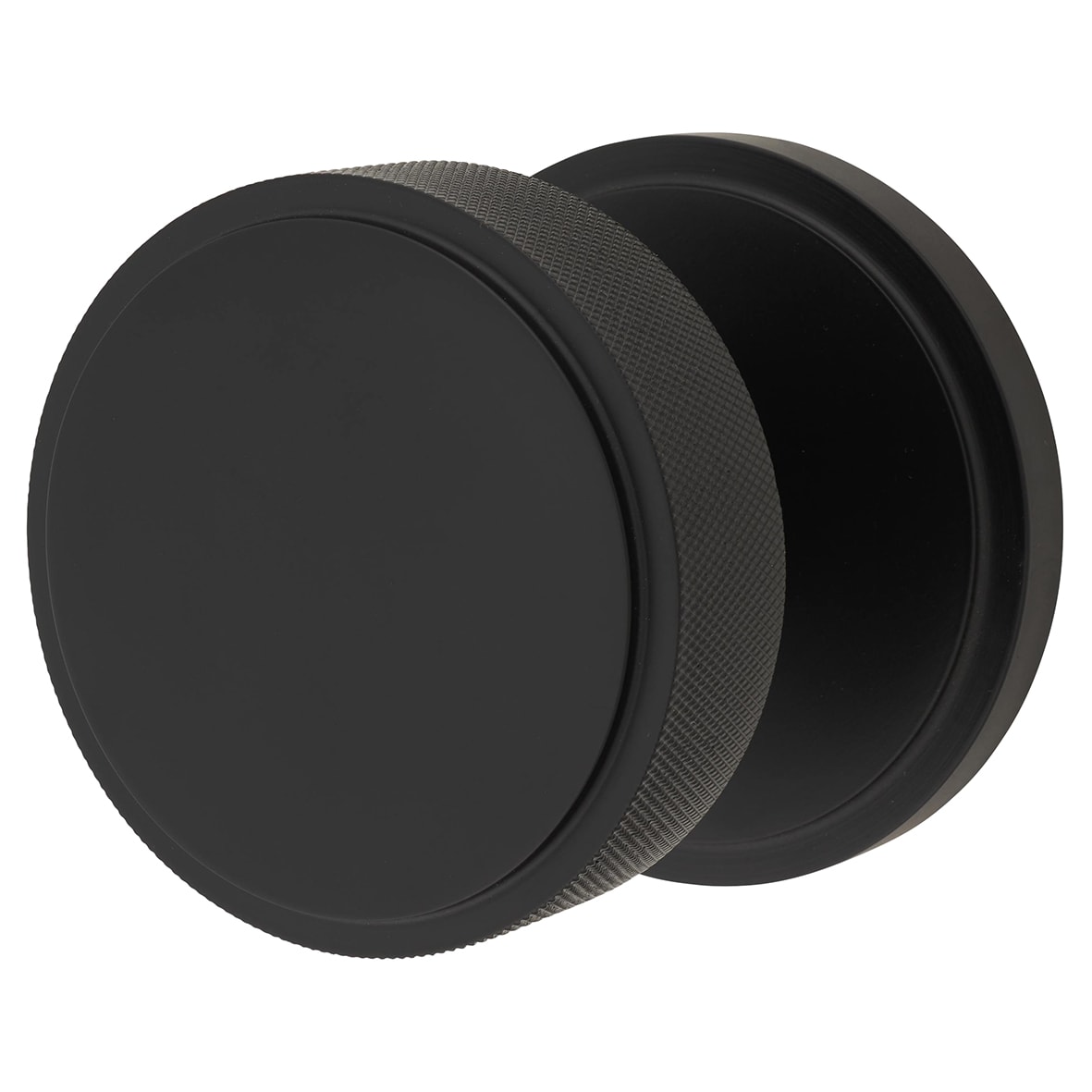 Matt Black Knurled Centre Door Knob - 80mm Rose Diameter