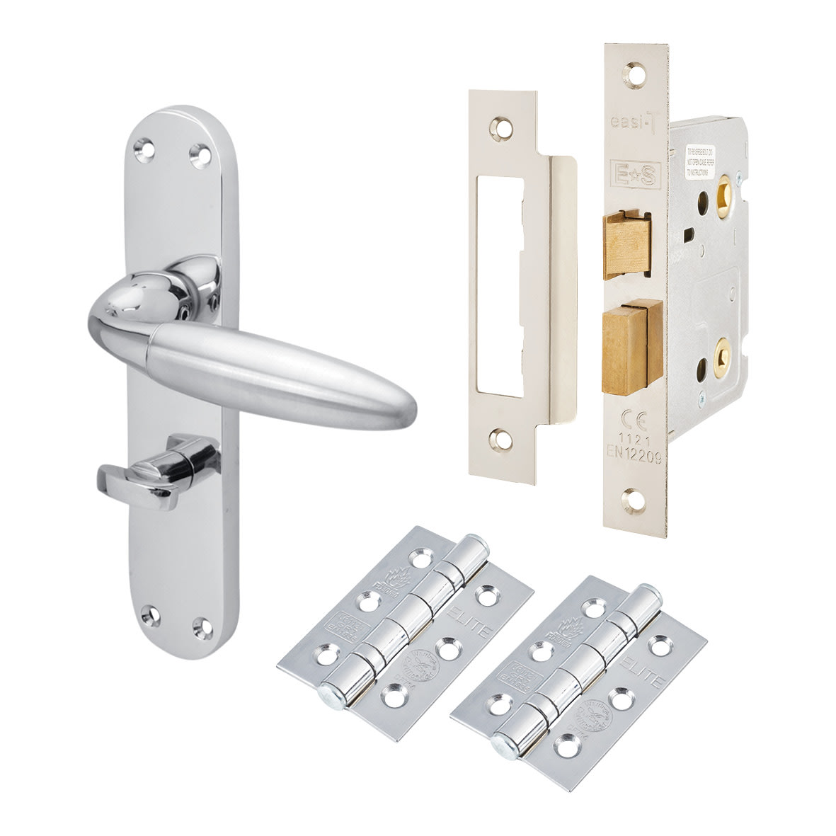 Satin/Polished Chrome Bathroom Lock Door Handles Pack - Florence Range