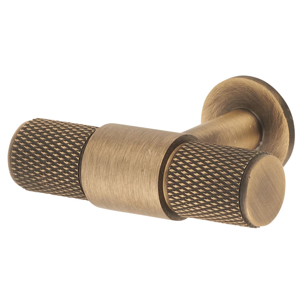 13mm Knurled T-Bar Cabinet Knob - 50 x 40mm - Antique Brass
