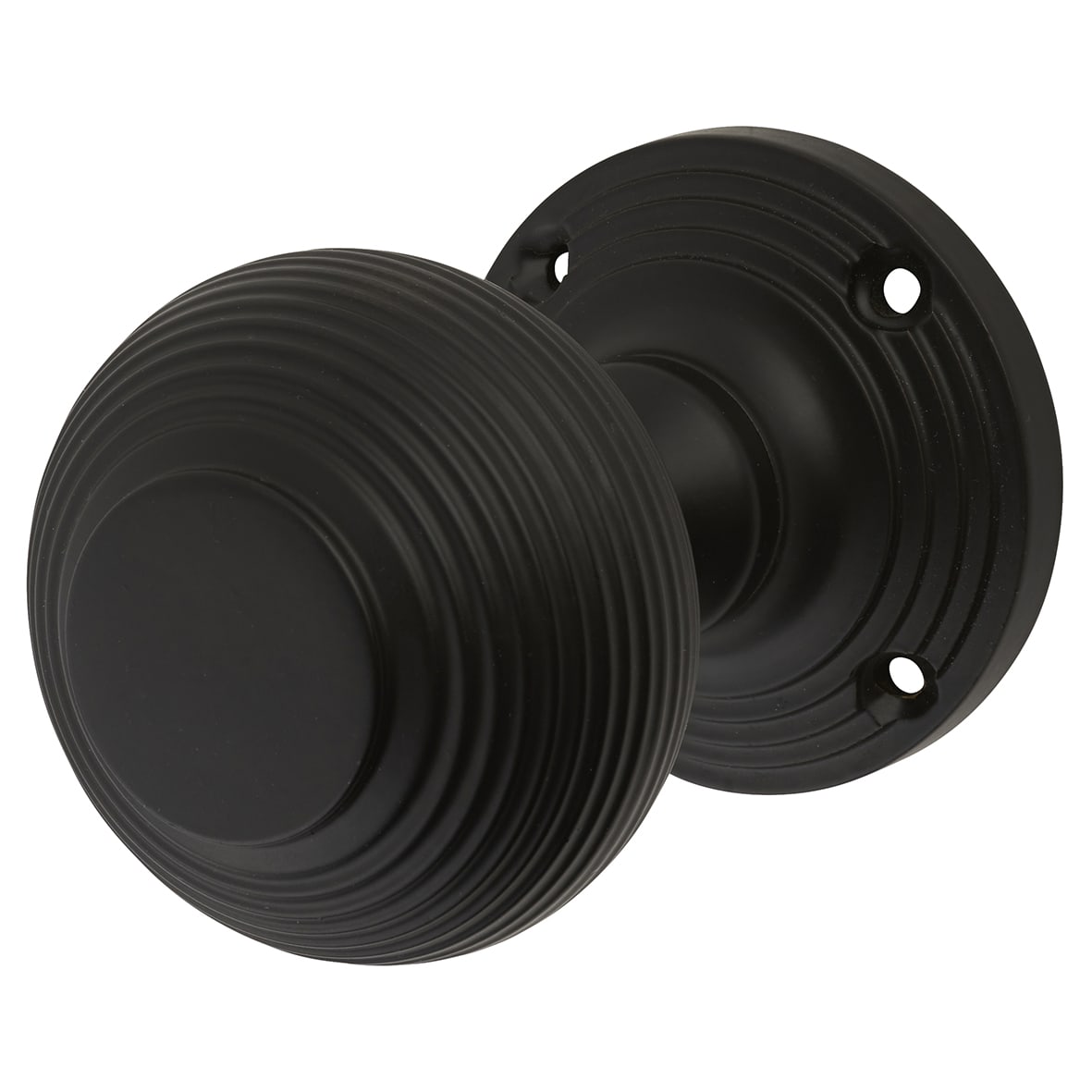 Matt Black Beehive Mortice Door Knob - 60mm Rose Diameter