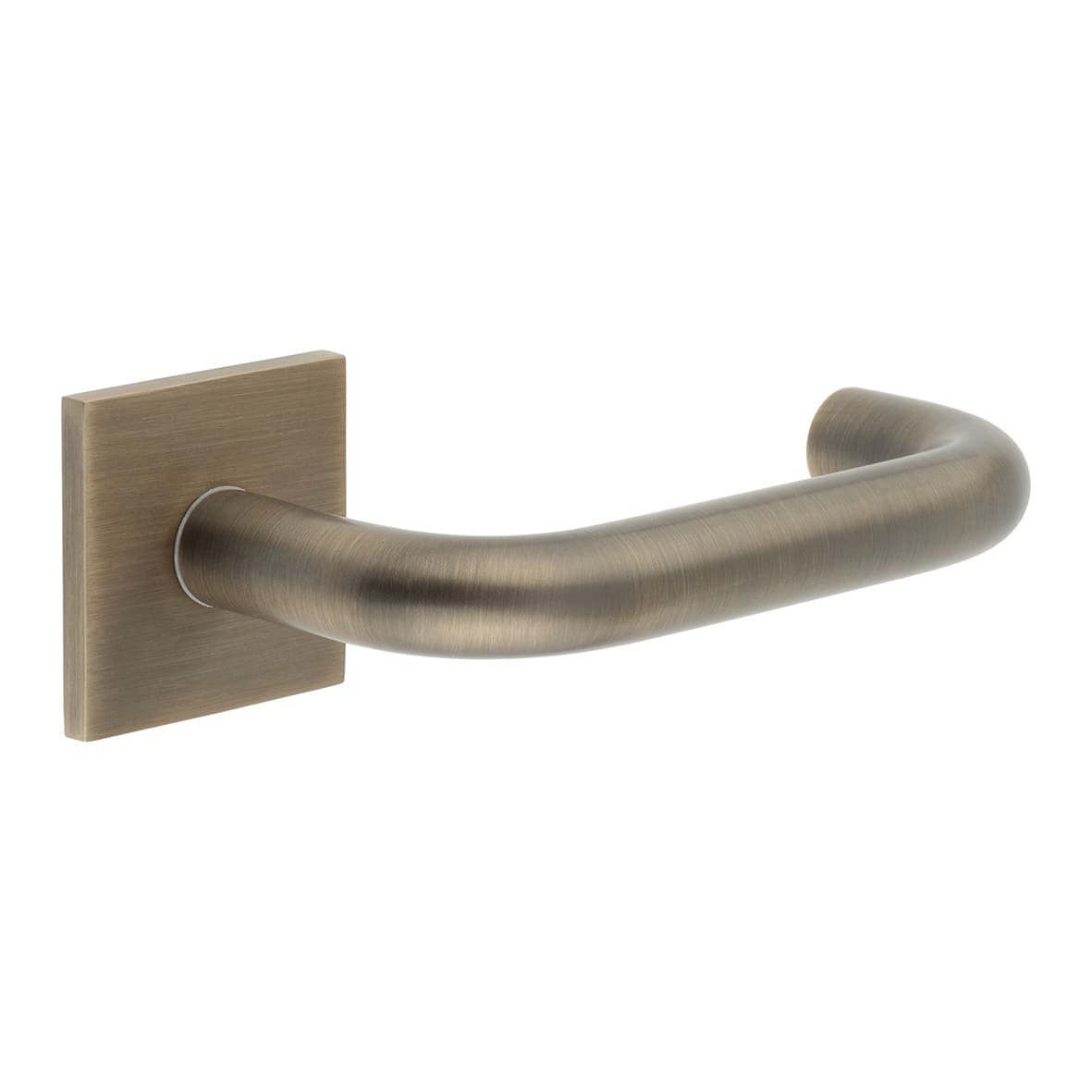 Antique Brass Sprung 19mm Fire Rated Return to Door Handles on Square Rose - CR-106 Range