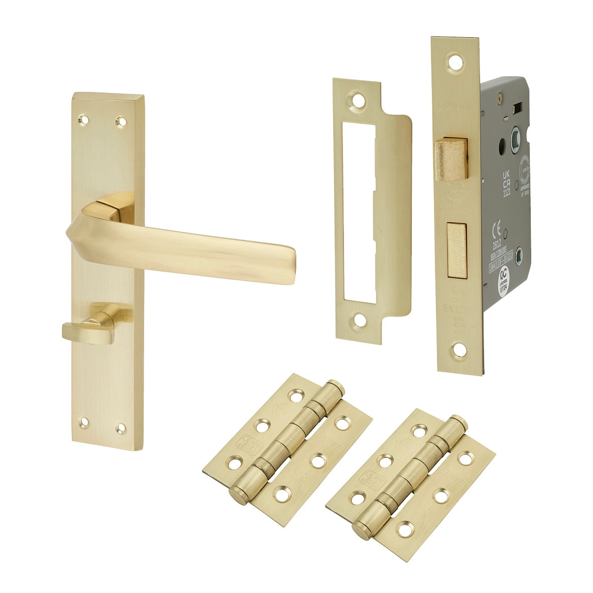 Satin Brass Bathroom Lock Door Handles Pack - Norley Range
