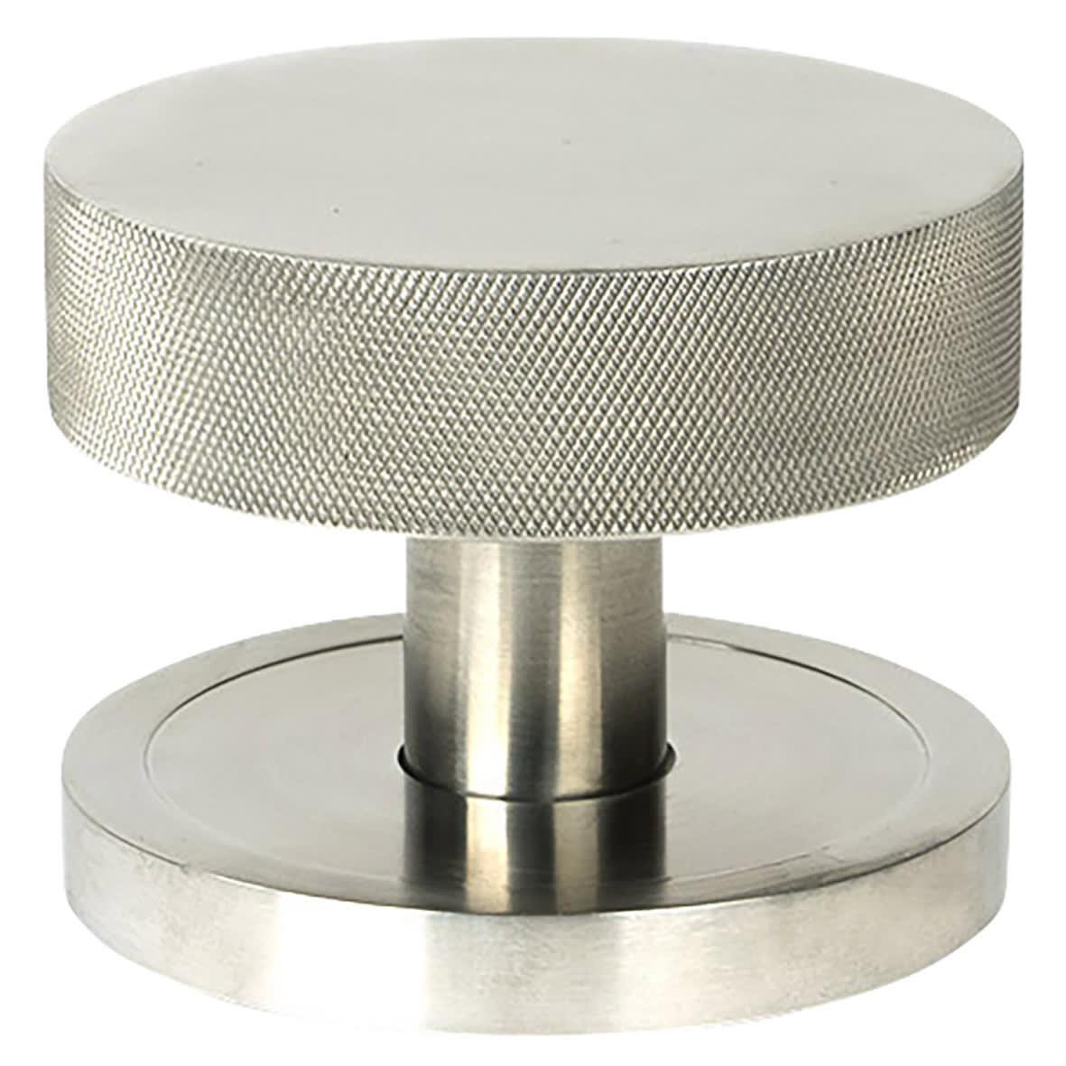 Brompton Satin Stainless Steel Round Knurled Centre Door Knob - 90mm Rose Diameter