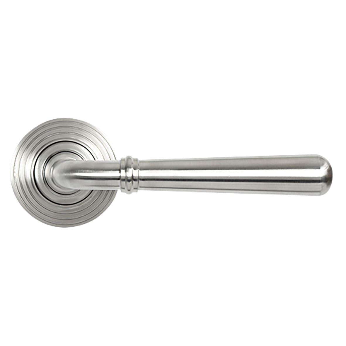 Satin Stainless Steel Door Handles on Round Beehive Rose - Newbury Range