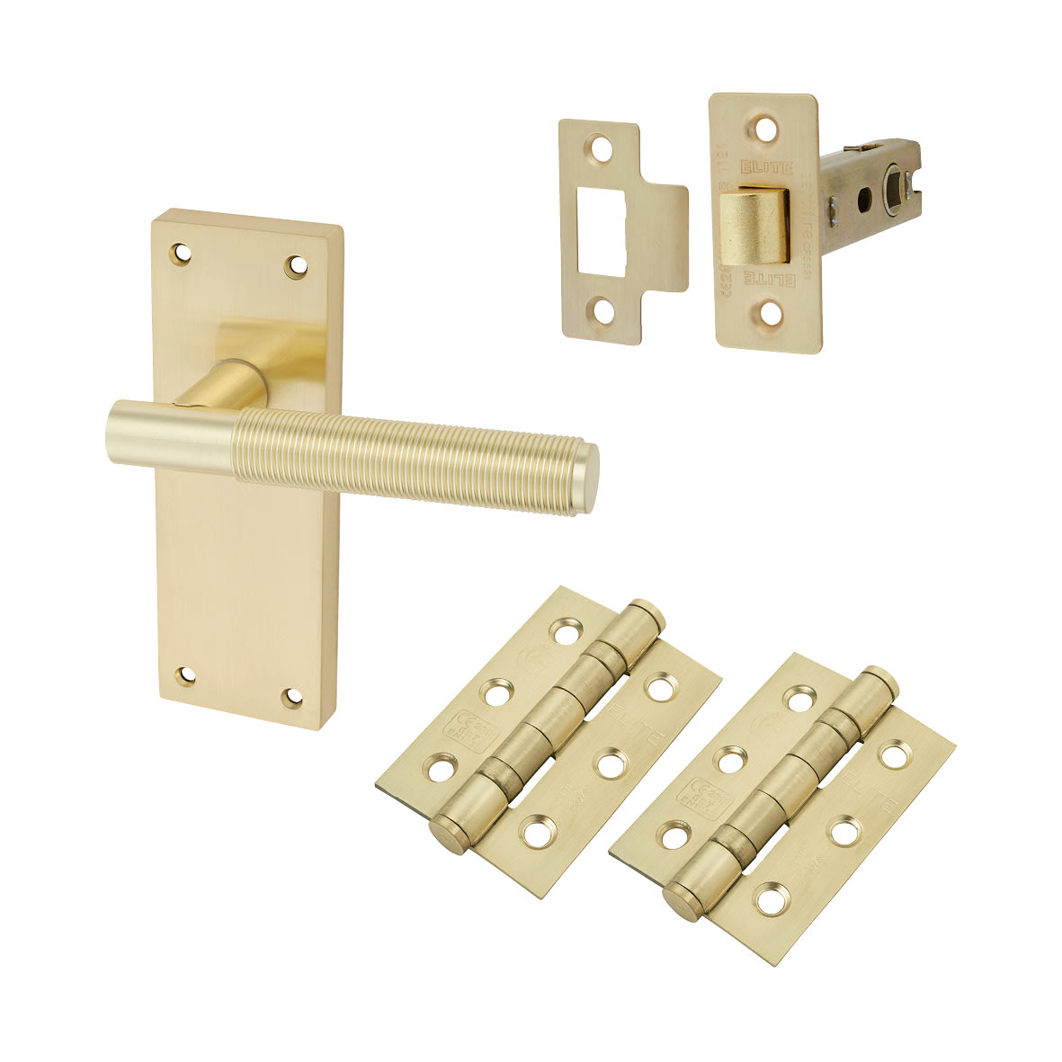Satin Brass Reeded Latch Door Handles Pack - Lily Range