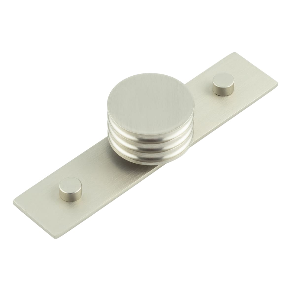 Sturt Grooved Round Cabinet Knob on Plain Backplate - 40mm Diameter - Satin Nickel