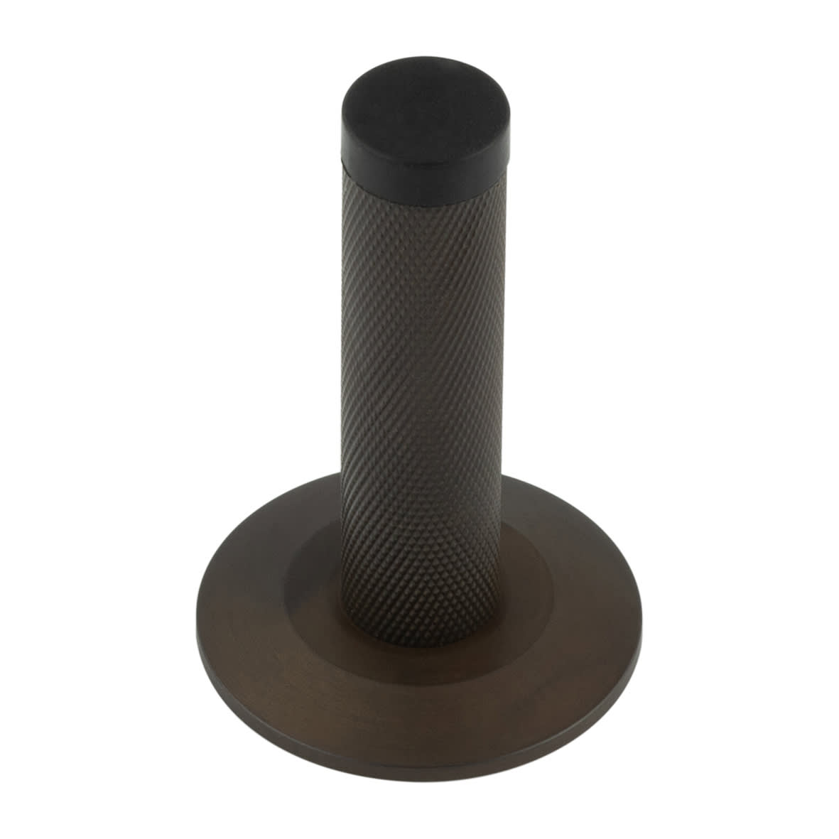Knurled Projection Door Stop on Chamfered Rose - 76mm Projection - Dark Bronze