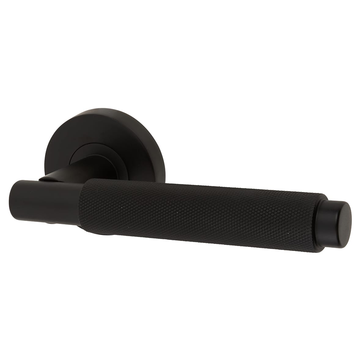 Matt Black Knurled Door Handles on Round Rose - Textura Range