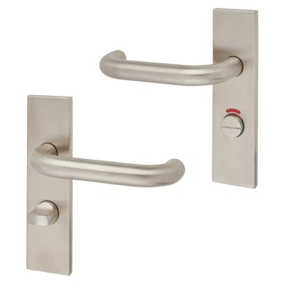 Satin Stainless Steel 19mm Return to Door Bathroom Door Handles - Square - 57mm c/c - RH