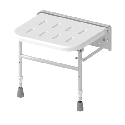 Folding Wall Mounted Shower Seat With Legs - 410-610 x 464 x 409mm - White