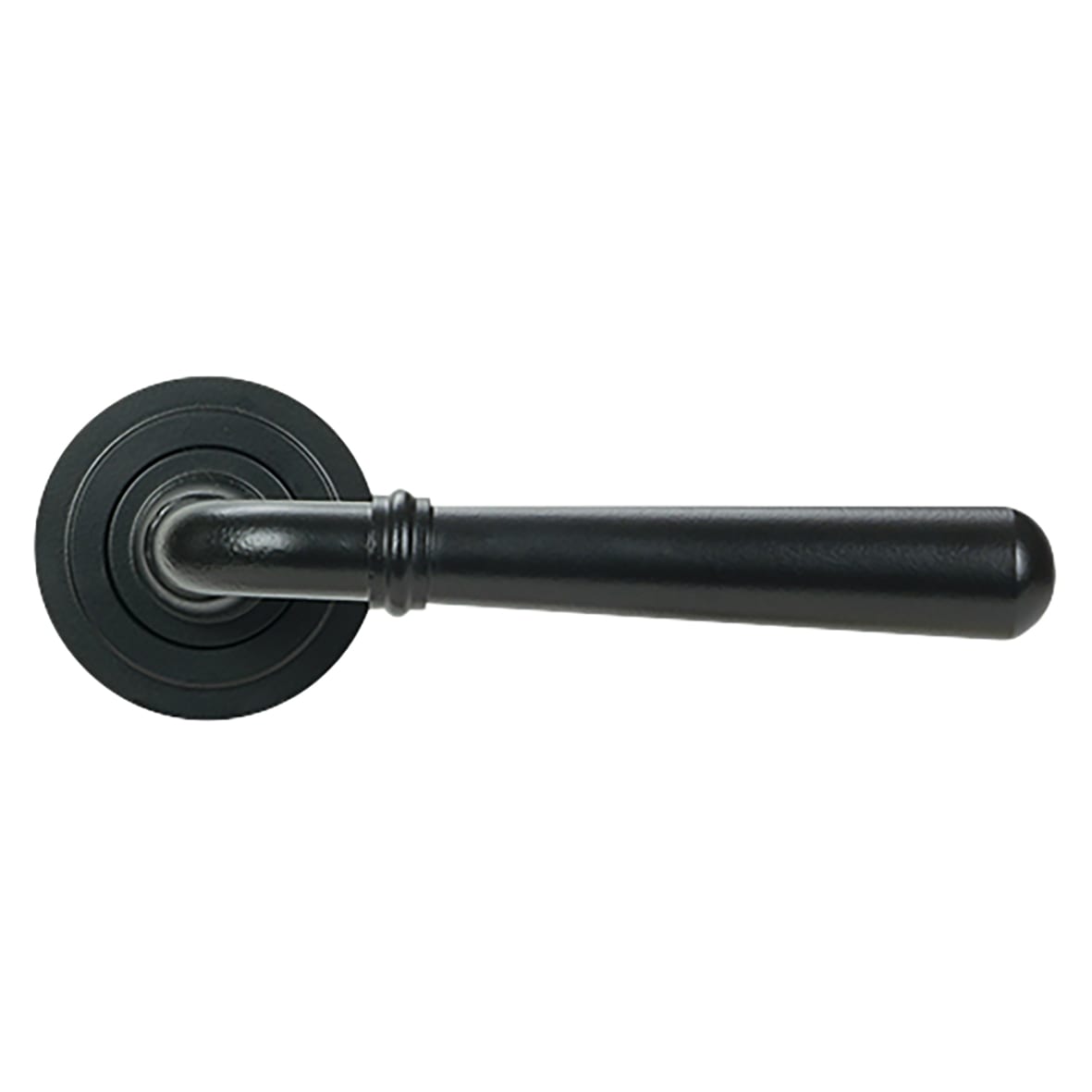 Matt Black Door Handles on Round Art Deco Rose - Newbury Range