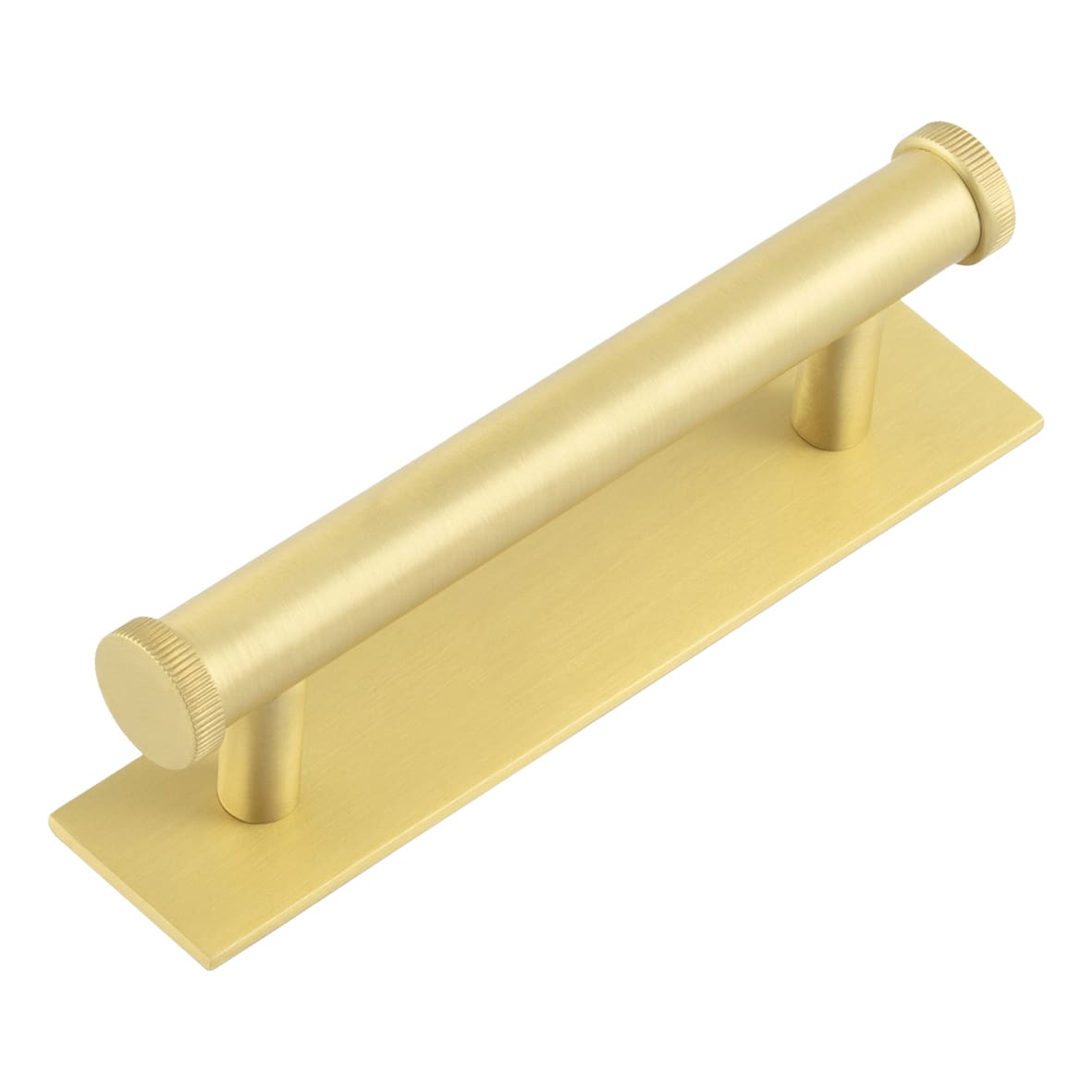Thaxted 15mm Lines T-Bar Cabinet Pull Handle on Plain Backplate - 96mm c/c - Satin Brass