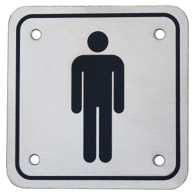Mens Square Toilet Door Sign - 95 x 95mm - Stainless Steel