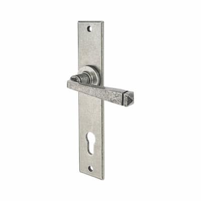 Pewter Long Plate Euro Lock Door Handles - Long Plate - York Range - 241 x 48mm