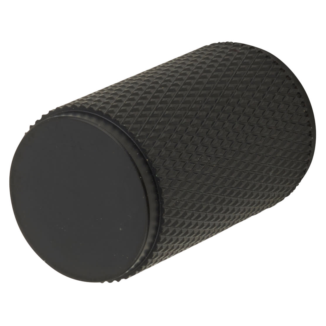 Knurled Cylinder Cabinet Knob - 18mm Diameter - Matt Black
