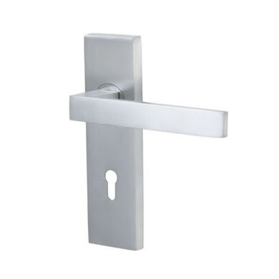 Marcus Satin Chrome Keyhole Lock Door Handles - Delta Range - 157 x 43mm