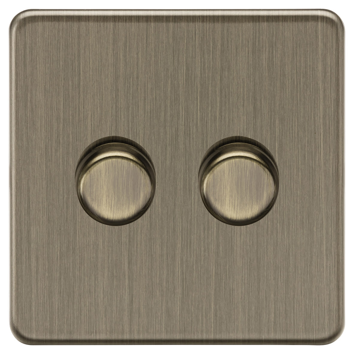 5-150W 2 Gang 2 Way Push On/Off Rotary Flat Intelligent LED Dimmer Switch- Ant Brass