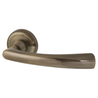 Antique Brass Door Handles on Round Rose - Rochester Range