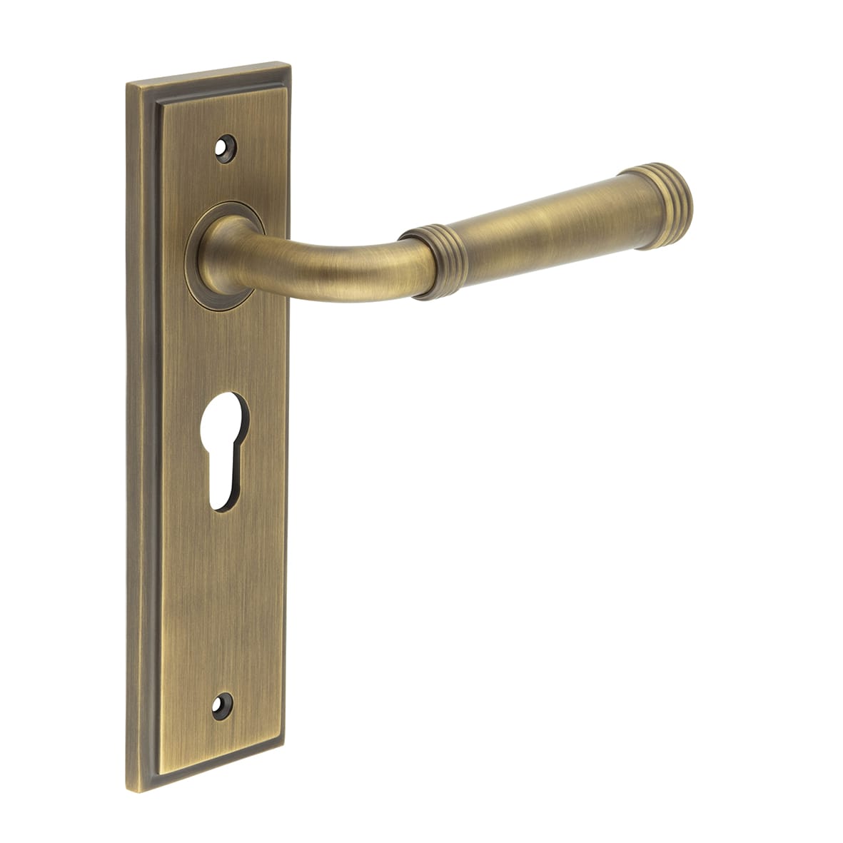 Antique Brass Fire Rated Euro Lock Door Handles - Highgate - 200 x 55mm