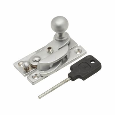 Narrow Keep Locking Hook Claw Sash Window Fastener with Knob - 63 x 20mm - Satin Chrome