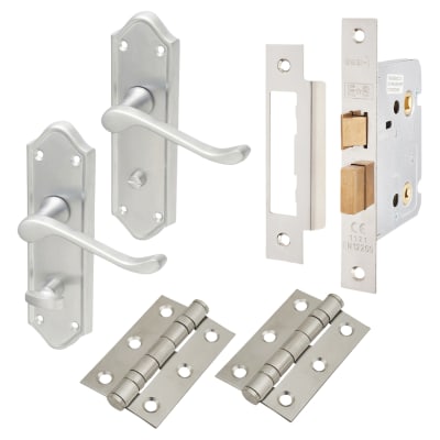 Satin Chrome Scroll Bathroom Lock Door Handles Pack - Ashmead Range